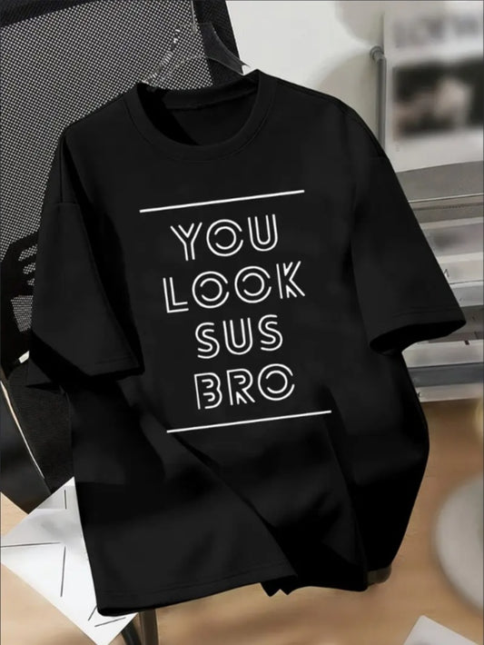 Breathable Graphic Tee - Boys' 'You Look Sus Bro' Casual Crew Neck, Short Sleeve - Perfect For Spring Summer - Funny Ask Tees